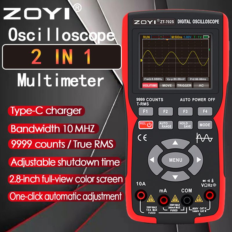 ZOYIZT-702S2-в-1портативныйцифровойавтомобильныйосциллографмультиметртестердиодовавтоматическийдиапазон48MSa/sвысокаячастотадискретизацииампер-омвольтметртестер