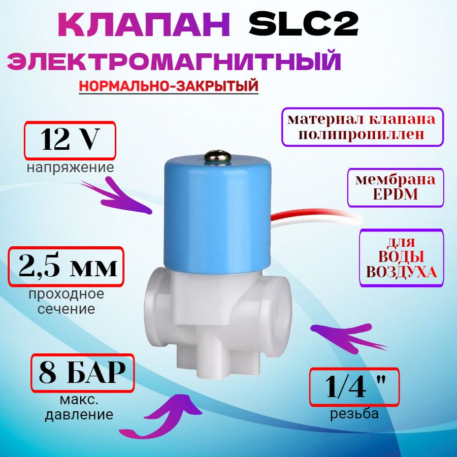 КлапанэлектромагнитныйSLC2(SLC10)12VG1/4"8барпластиковый