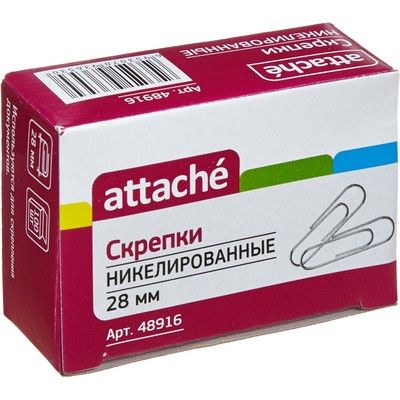 Скрепки 28мм ATTACHE, никель, 100шт/уп (3 упаковки)