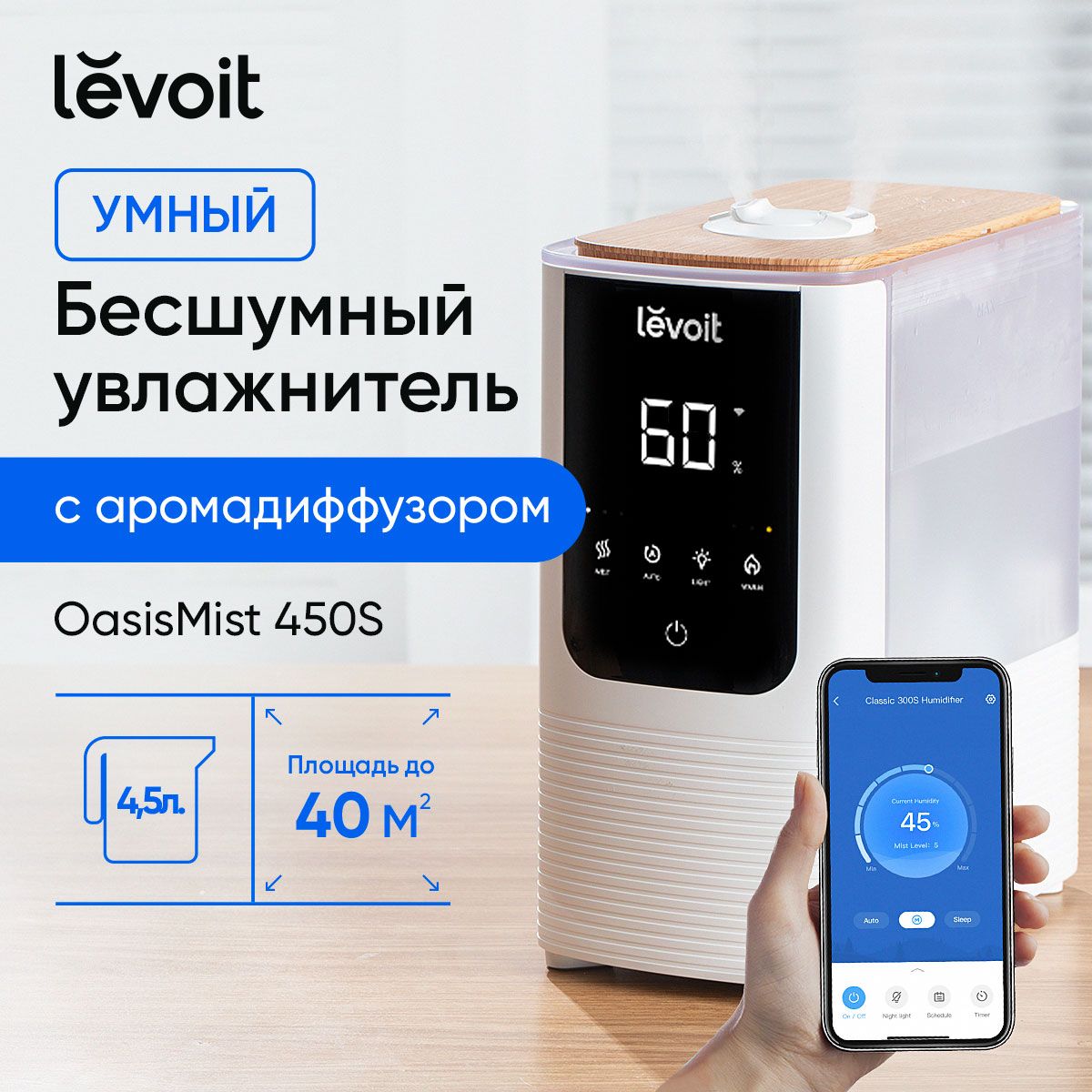 Увлажнитель воздуха ультразвуковой Levoit OasisMist Smart Humidifier  LUH-O451S-WEU, белый, объем 4,5 л - купить с доставкой по выгодным ценам в  интернет-магазине OZON (898659132)