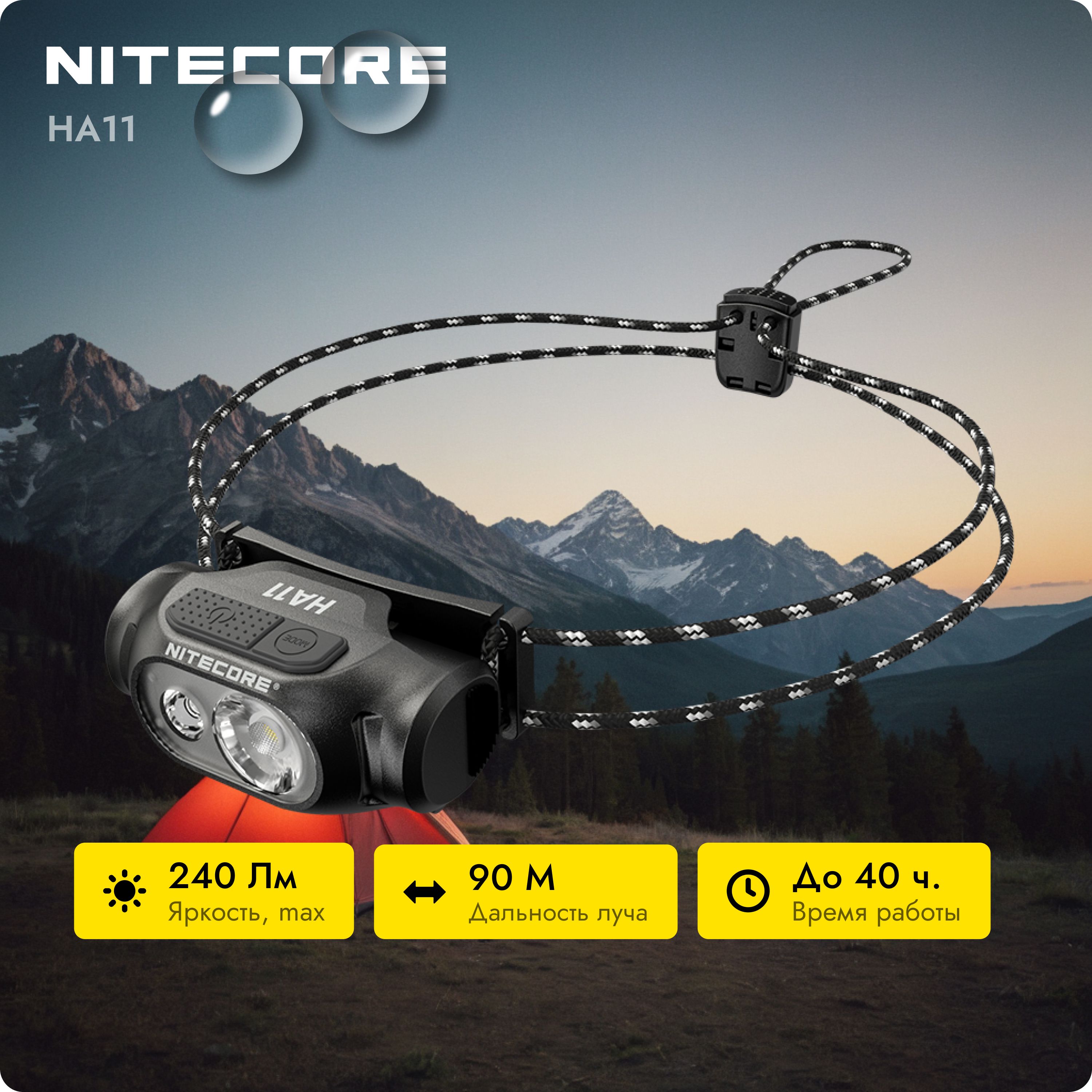 Налобный фонарь NITECORE HA11 светодиодный, спортивный, туристический