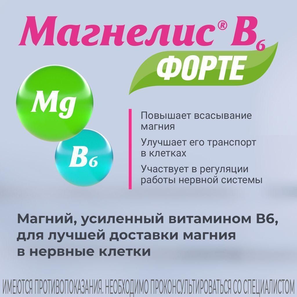 Магнелис В6 Форте, таблетки покрыт. плен. об. 100 мг+10 мг, 30 шт.