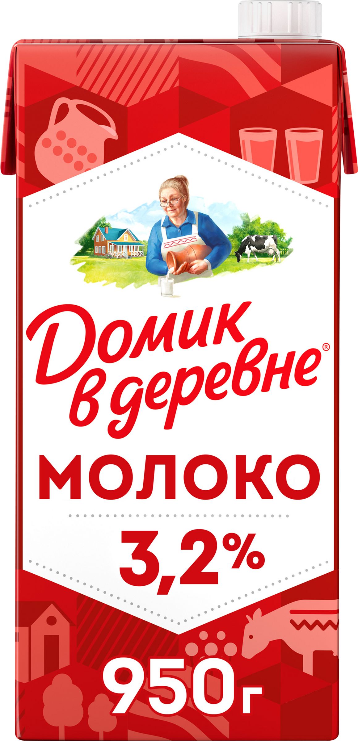 Молоко питьевое ДОМИК В ДЕРЕВНЕ ультрапастеризованное 3,2% TBASlim без змж, 950г