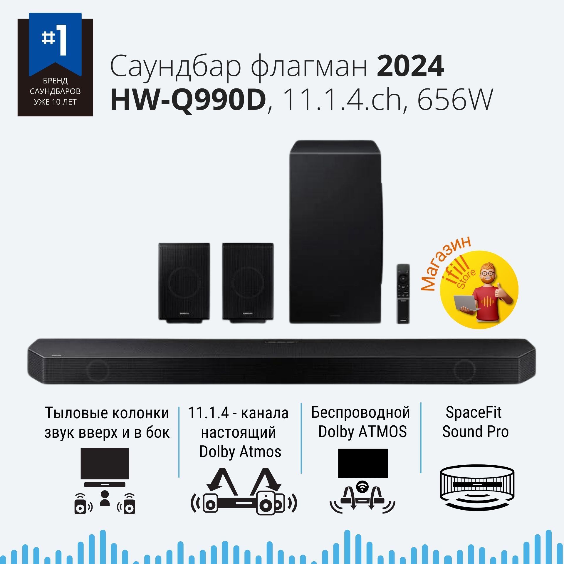 Cаундбар для телевизора Samsung HW-Q990D/RU, 11.1.4, Atmos, домашний кинотеатр