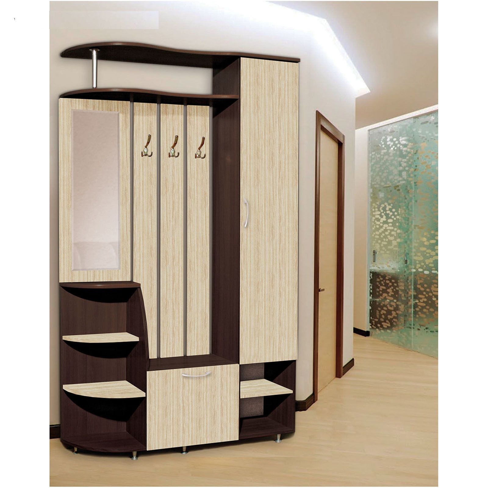 Прихожая комплект мебель Ксения-2 правая, 2050х1200х350, Венге/Дуб молочный