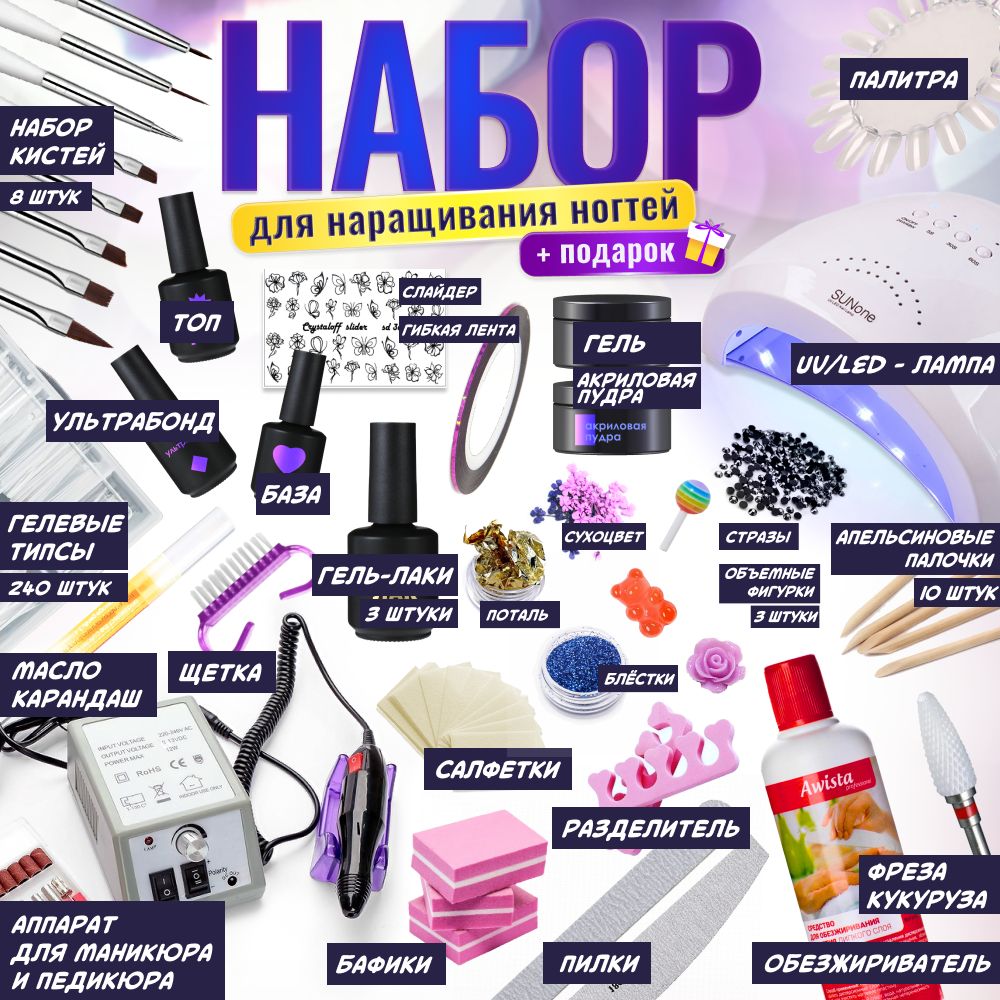 Набор для маникюра и наращивания ногтей