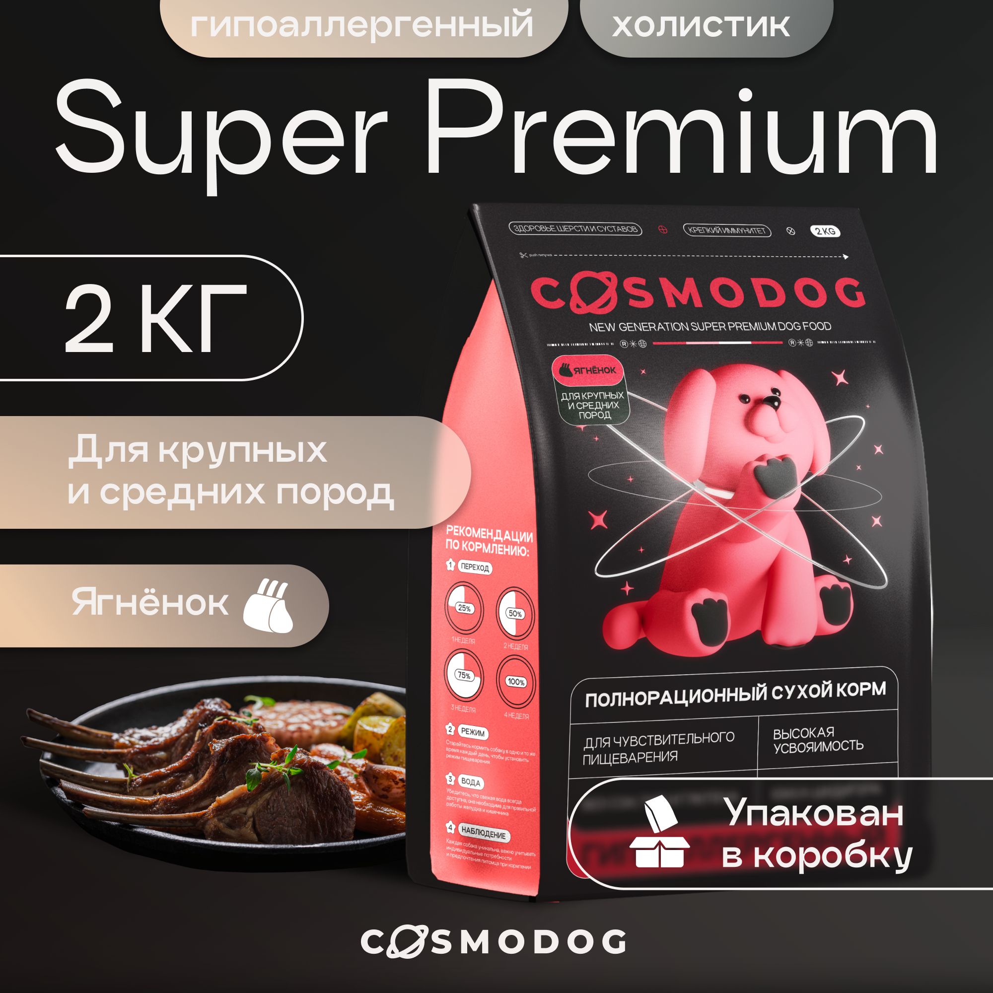 Корм для собак сухой Cosmodog для крупных и средних пород гипоаллергенный с  ягненком и энтопротеином, 2 кг - купить с доставкой по выгодным ценам в  интернет-магазине OZON (1291159957)