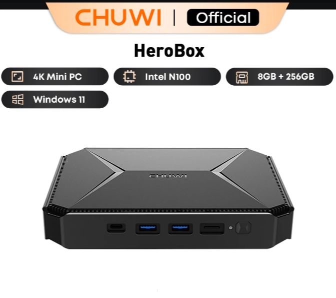 CHUWI Мини-ПК HeroBox (Intel Celeron J4125, RAM 8 ГБ, SSD 256 ГБ, Intel UHD Graphics, Windows 11 Pro), 17416596445, черный