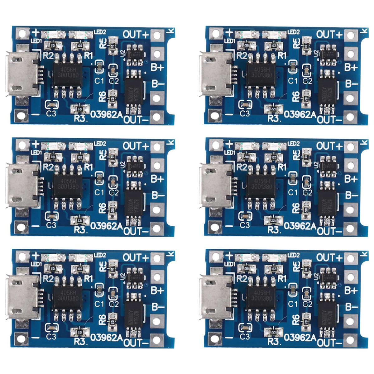 6шт.длязарядногомодулясзащитойаккумулятора186505ВMicro-USB1Aплатазарядки