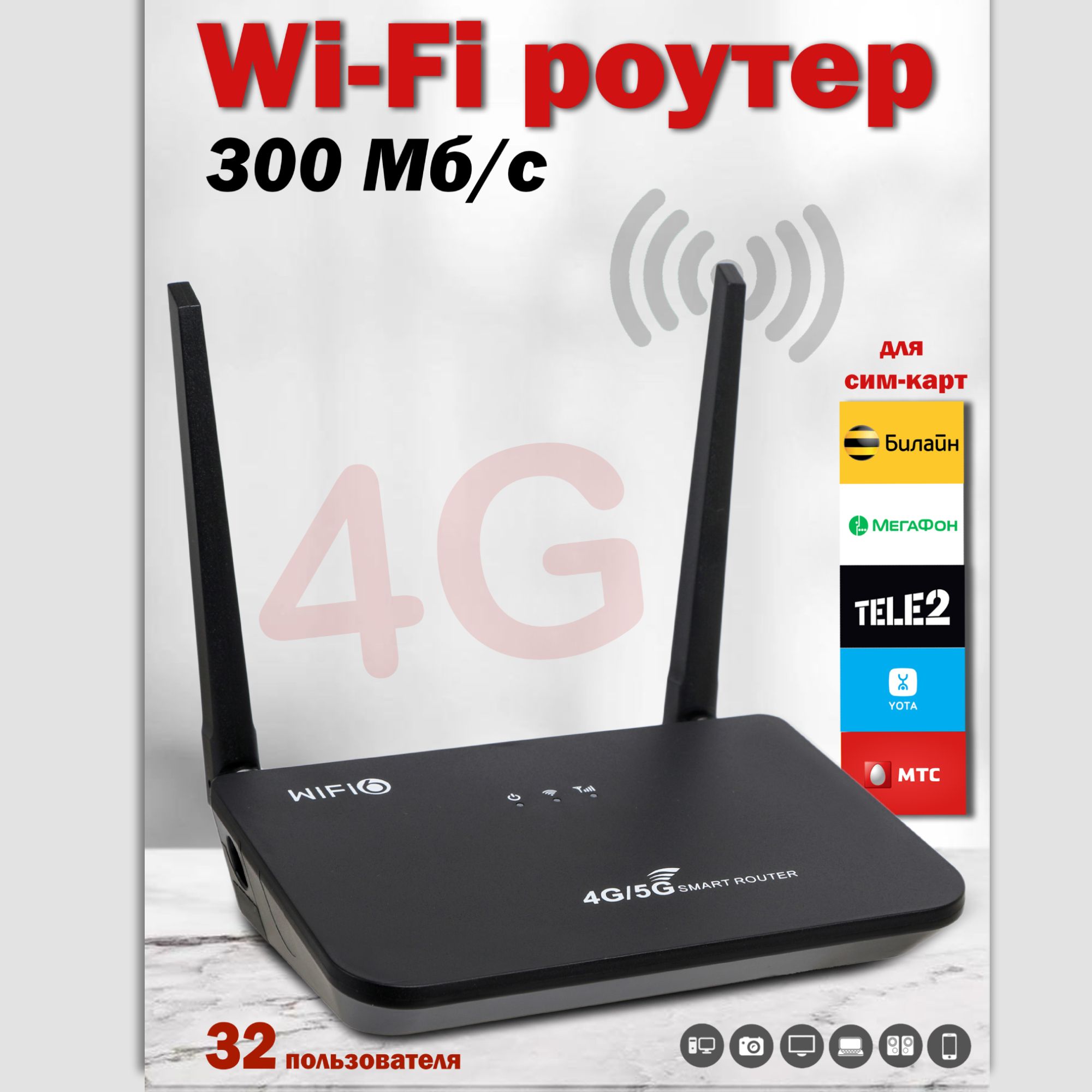 Точка доступа / Wi-Fi Роутер с Sim картой/ WiFi-маршрутизатор 4G для сим карты