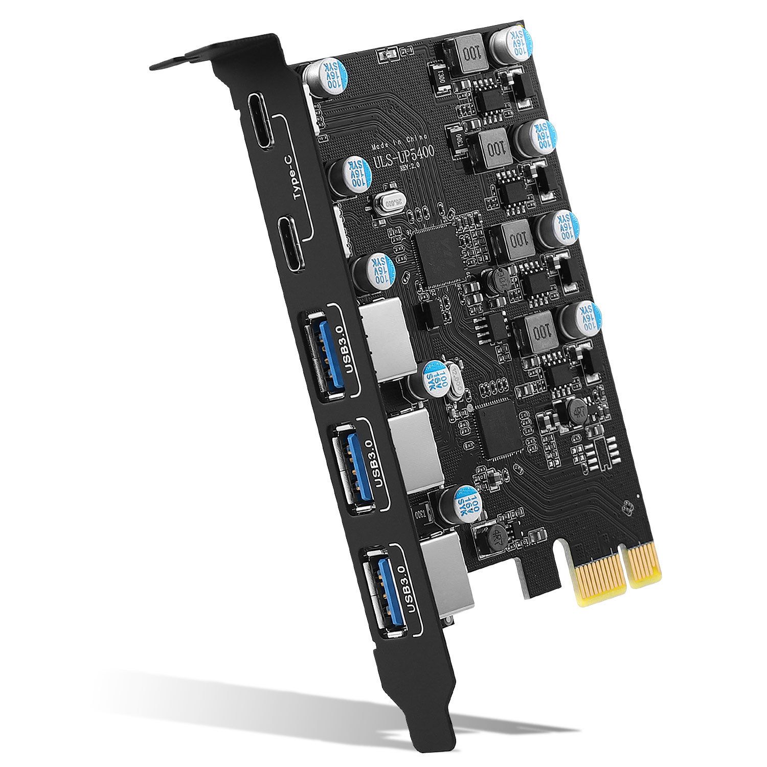 Плата расширения PCI-E на 2x USB Type C + 3x USB 3.0 Type A GSMIN AC-04 до 5 Гбит/с (Черный)