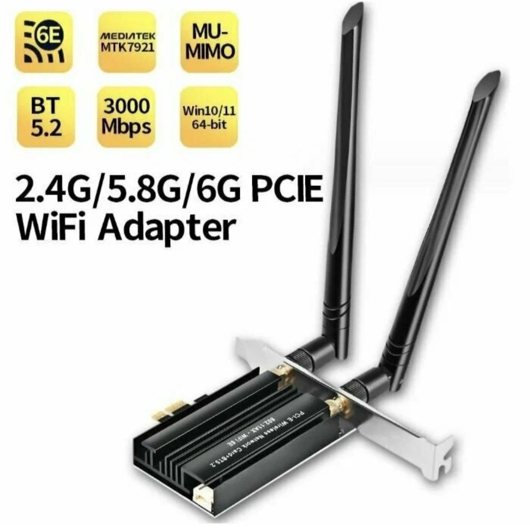 Сетевая карта для пк Wi-Fi адаптер 6E 2.4GHz 5GHz 6GHz, Bluetooth 5.2 сетевая карта pci-e