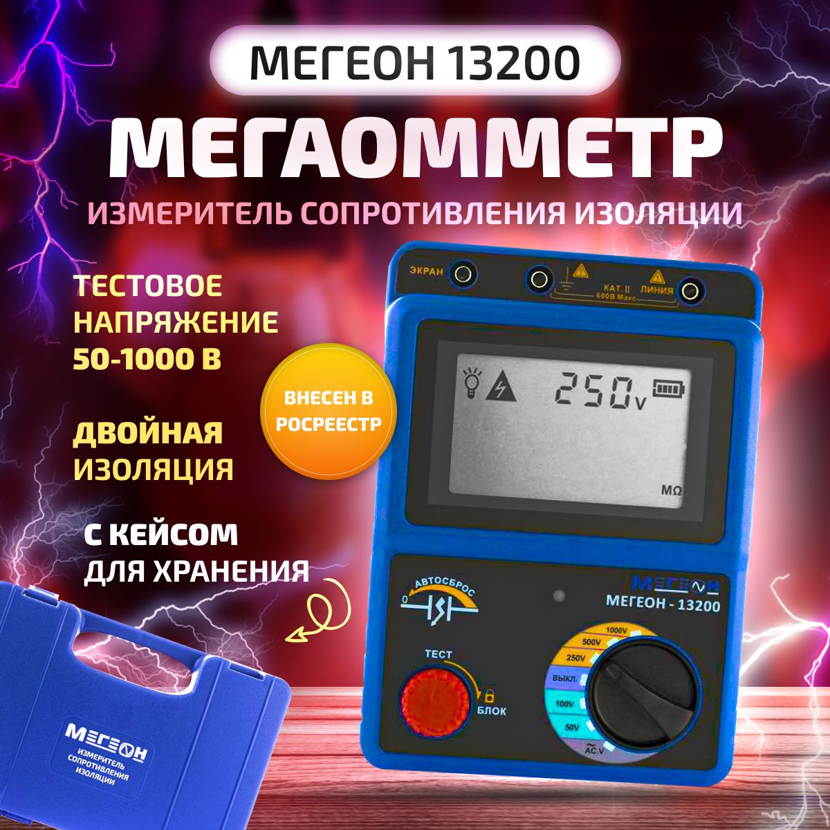 Измеритель сопротивления изоляции (Мегаомметр) МЕГЕОН 13200 с поверкой