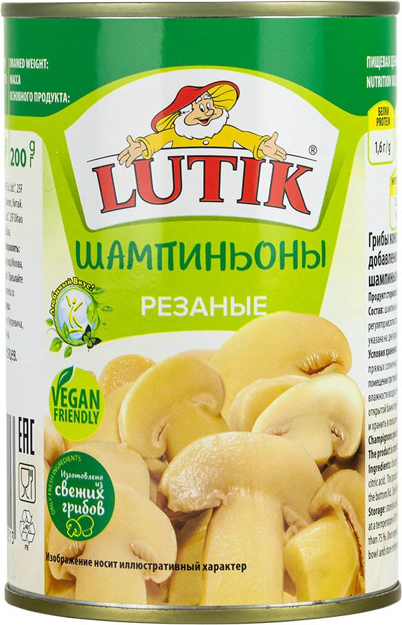 Шампиньоны Lutik резаные, 425 мл