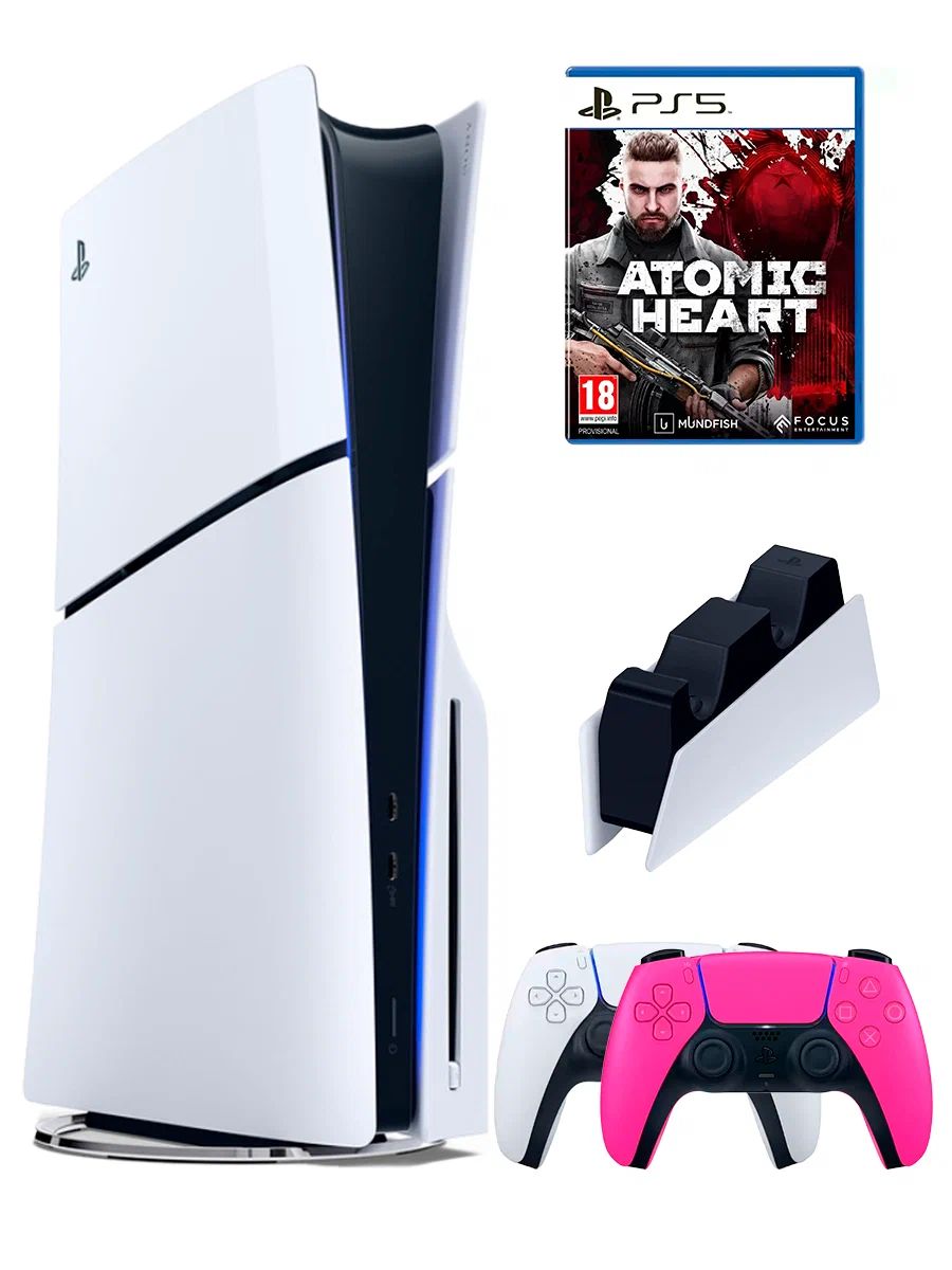 PS5 (ПС5) Игровая приставка Sony PlayStation 5 Slim +2-й геймпад(розовый)+зарядное+игра Atomic Heart, 1000ГБ