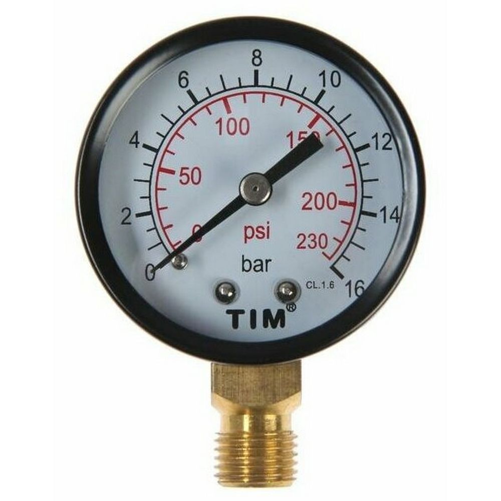 Манометр радиальный TIM Y-50-16 на 16 Бар класс точности 1,6