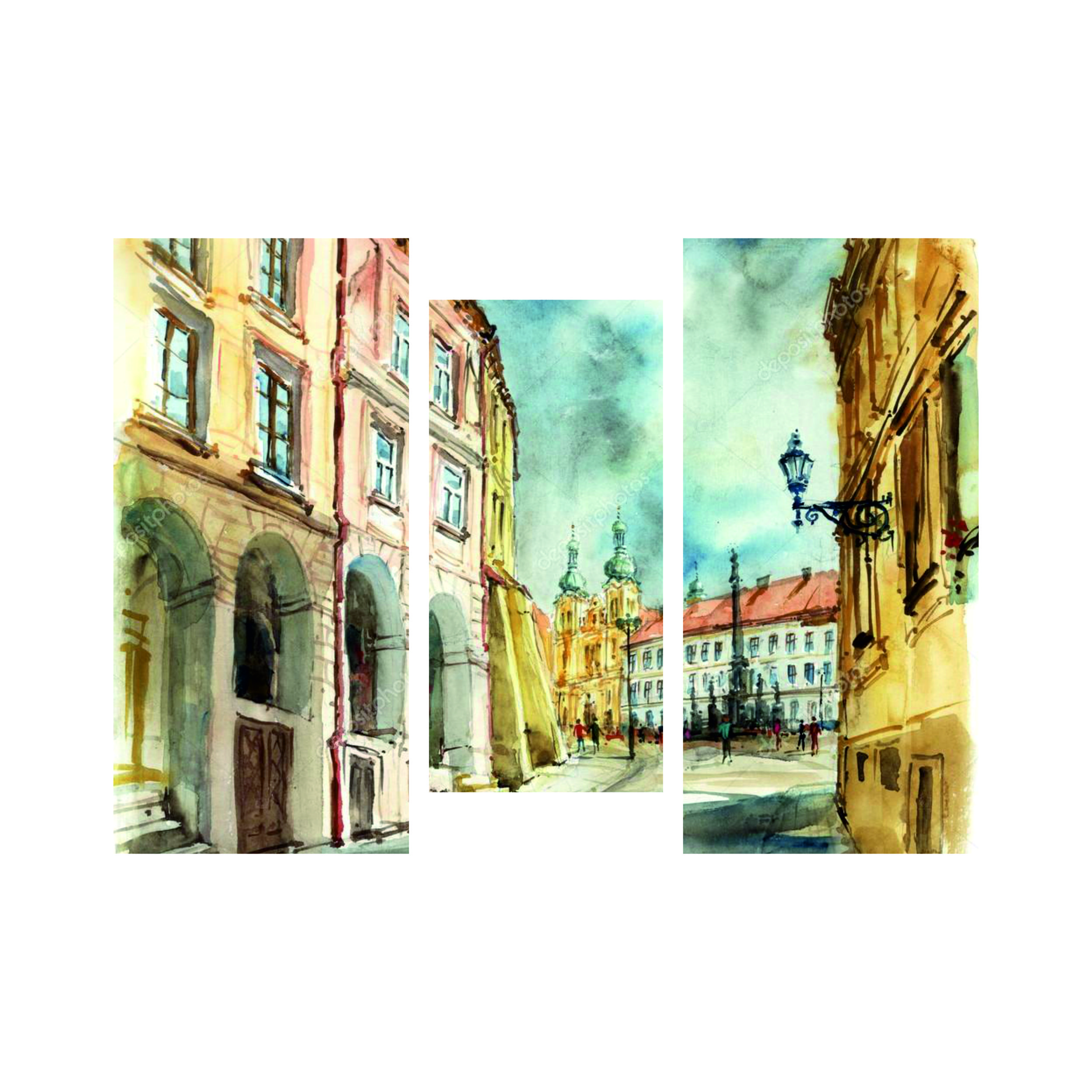 Картина модульная на холсте Улица старого города 110х80, 3 модуля
