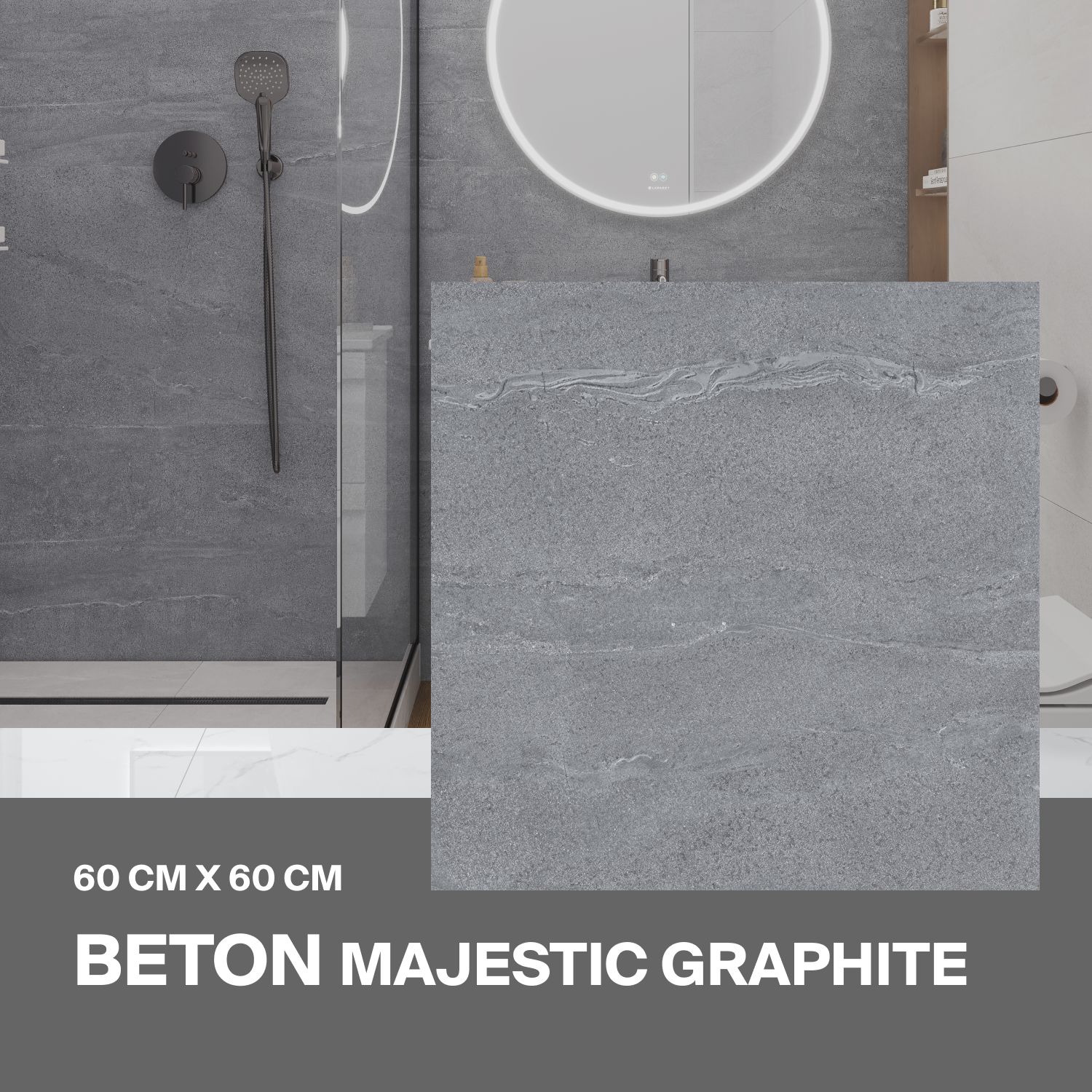 Керамогранит Ceradim Beton Majestic Graphite графитовый 60х60 Матовый в упаковке 1,44м2 (4 плиты)