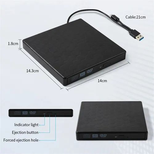 Внешний оптический ультратонкий бесшумный CD DVD RW привод USB 2.0 External черный, пластик, дисковод, USB2.0