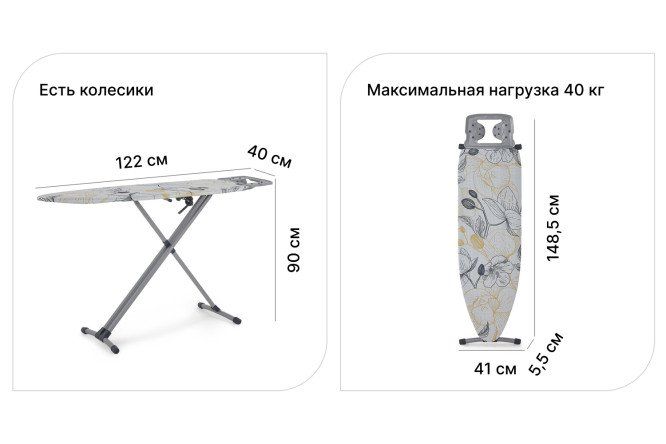 Доска гладильная 148,5х5,5х41 см металл, пластмасса, силикон, полезный