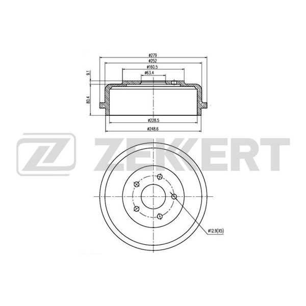 Барабан тормозной Ford Tourneo Connect 02-, Transit Conect 02- задний Zekkert Zekkert BS-5233