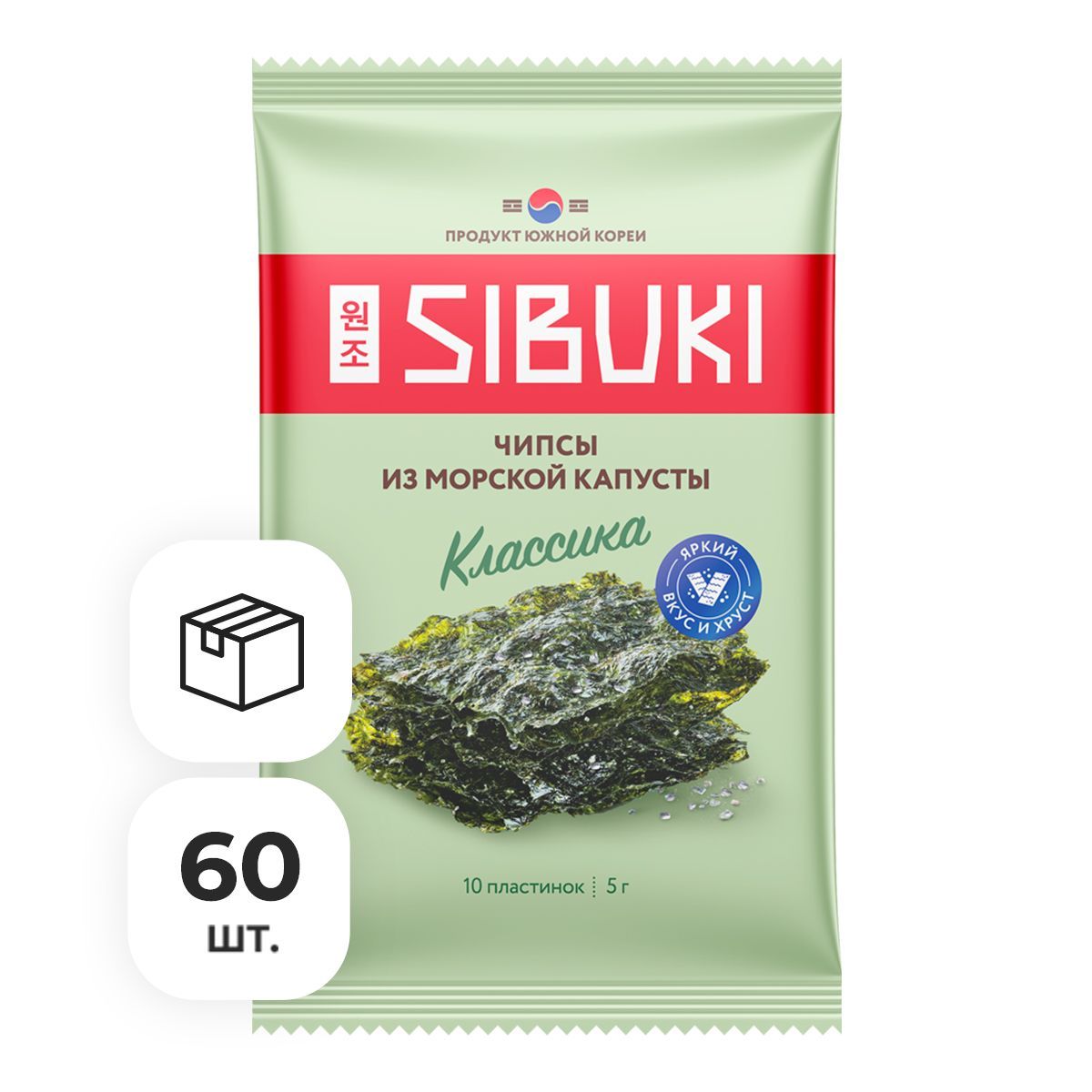 Чипсы из морской капусты Sibuki Классика, 5 г без лотка x 60 шт