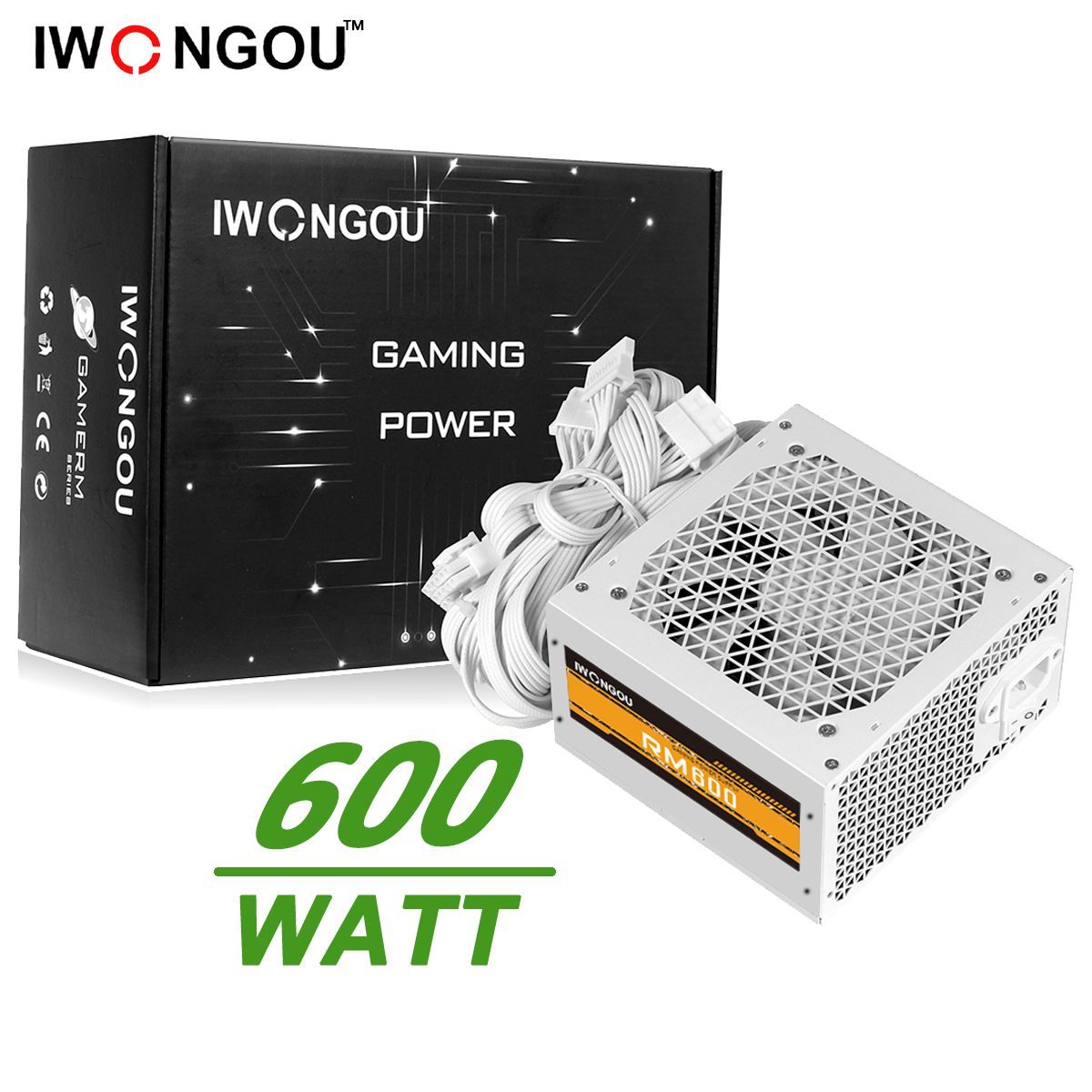 блок питания для пк IWONGOU 600W ATX,12CM кулер ,20+4P,2*CPU(4+4),2*PCI-E(6+2),4*SATA,3*Molex, кабель питания