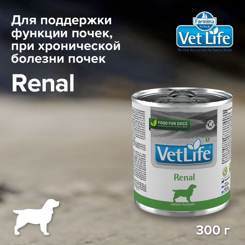 Диетический влажный корм Farmina Vet Life Dog Renal с курицей для собак при болезни почек и почечной недостаточности 300гр