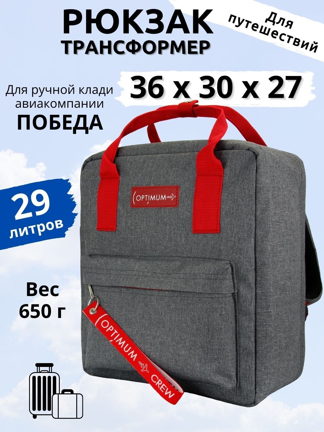 Рюкзак сумка дорожная ручная кладь 36 30 27 для Победы RL, серый купить на OZON по низкой цене (1026346152)