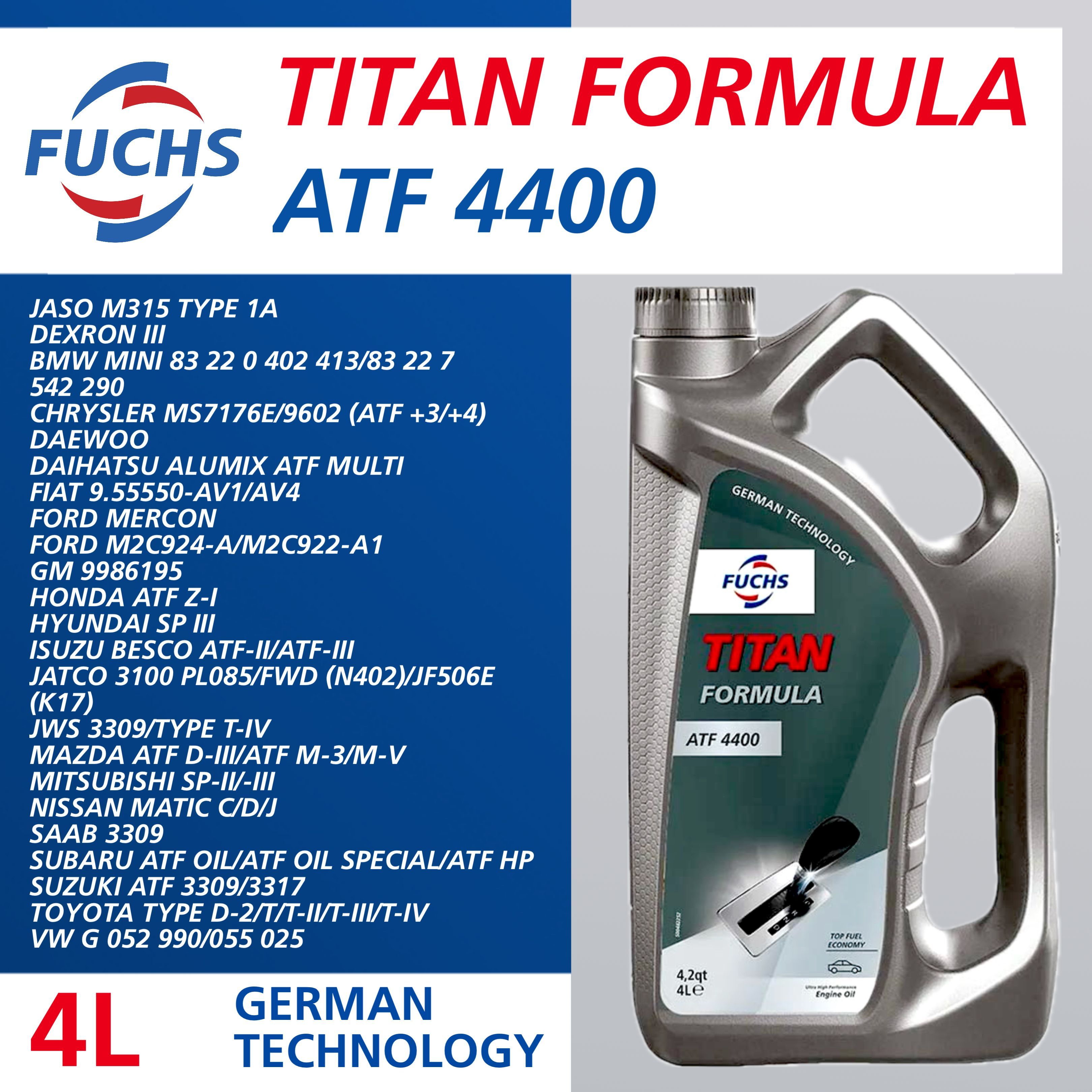 Трансмиссионное масло FUCHS TITAN FORMULA ATF 4400 4л