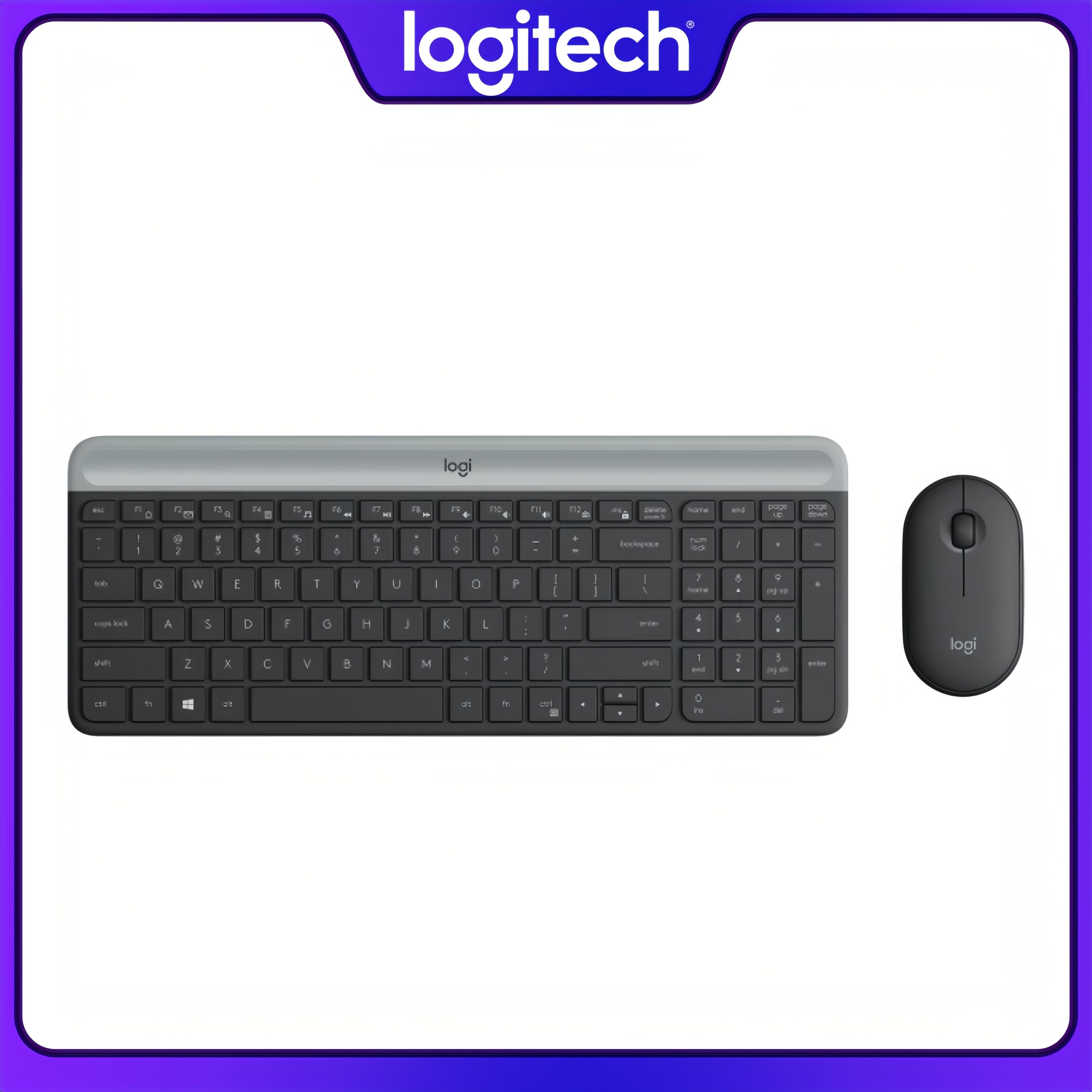 Logitech Комплект мышь + клавиатура беспроводная Logitech MK470, Английская раскладка, серый