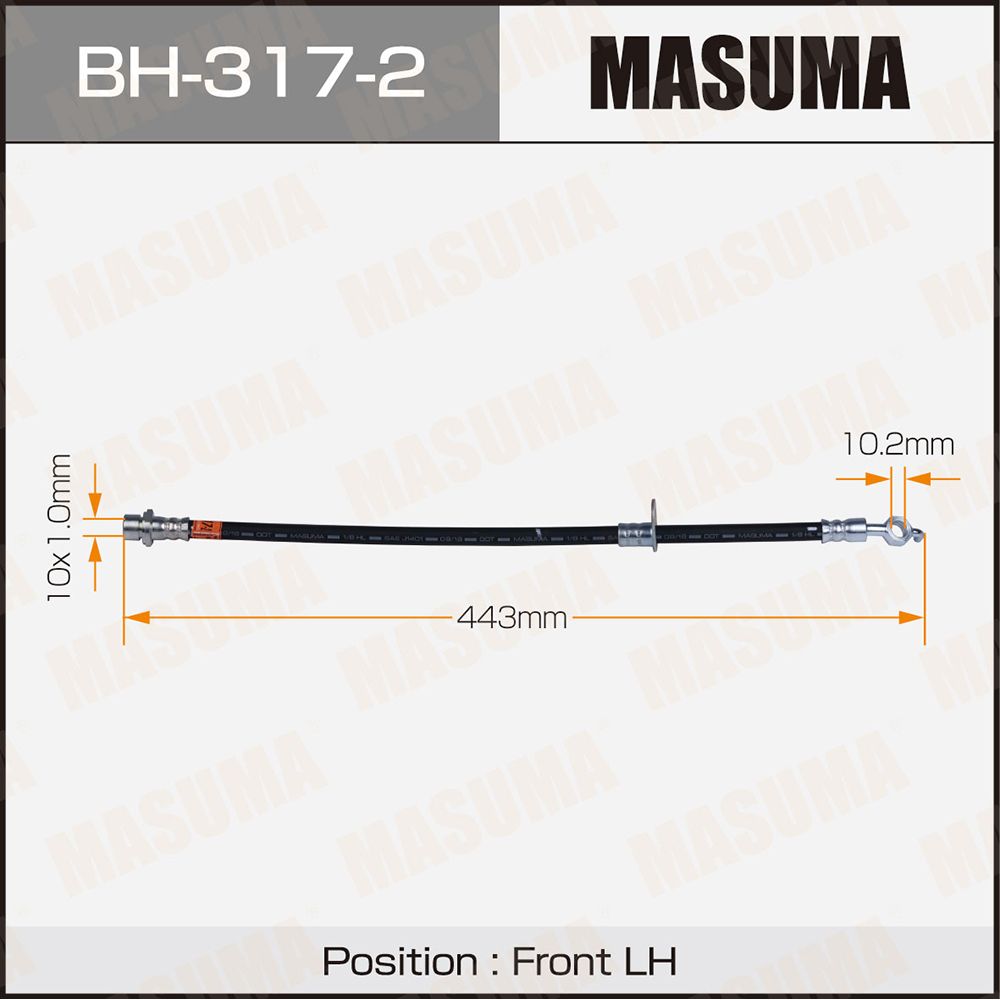 Шланг тормозной Toyota Corolla (#E104, CE109, #E114) 91-, Sprinter 91- передний Masuma левый MASUMA BH-317-2