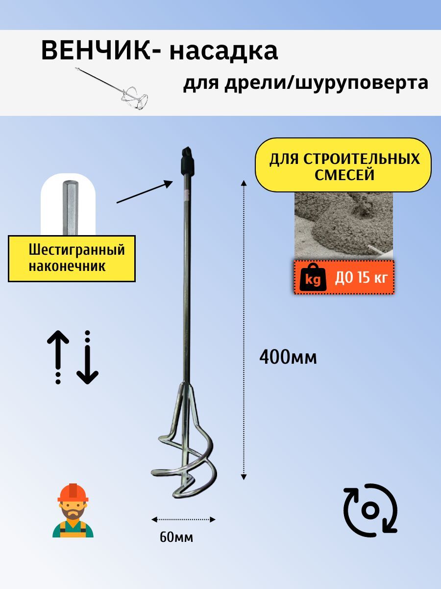 Венчик насадка строительный для смесей миксер 60х400 мм