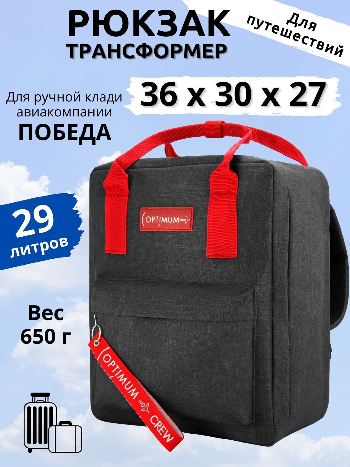 Рюкзак сумка дорожная ручная кладь 36 30 27 для Победы RL, темно-серый купить на OZON по низкой цене (486886050)