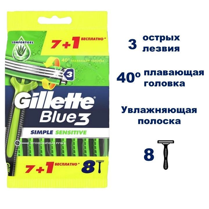 Бритвы безопасные одноразовые Gillette Blue3 Simple Sensitive