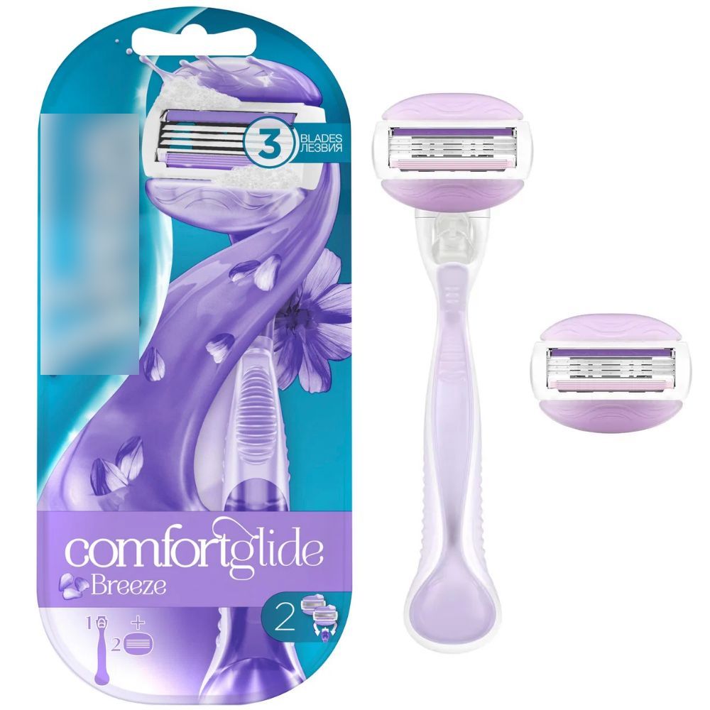 Женский станок Comfortglide Breeze (Бриз)+ 2 сменные кассеты в комплекте, 3 лезвия, гелевые подушечки для гладкого бритья