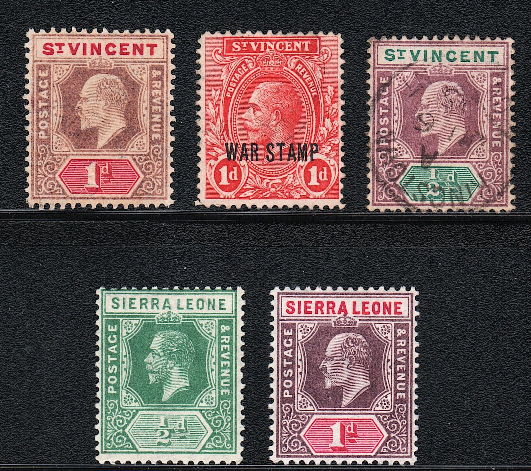 St.-Vincent / Sierra Leone 1902 - 1928г. Почтовые марки Сьерра-Леоне, Сент-Винсент.