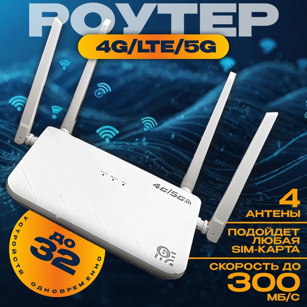 Роутерwi-fiссимкартой;поддержка4g,5g,LTE+Lan;роутерwifi6,4антенны,белый