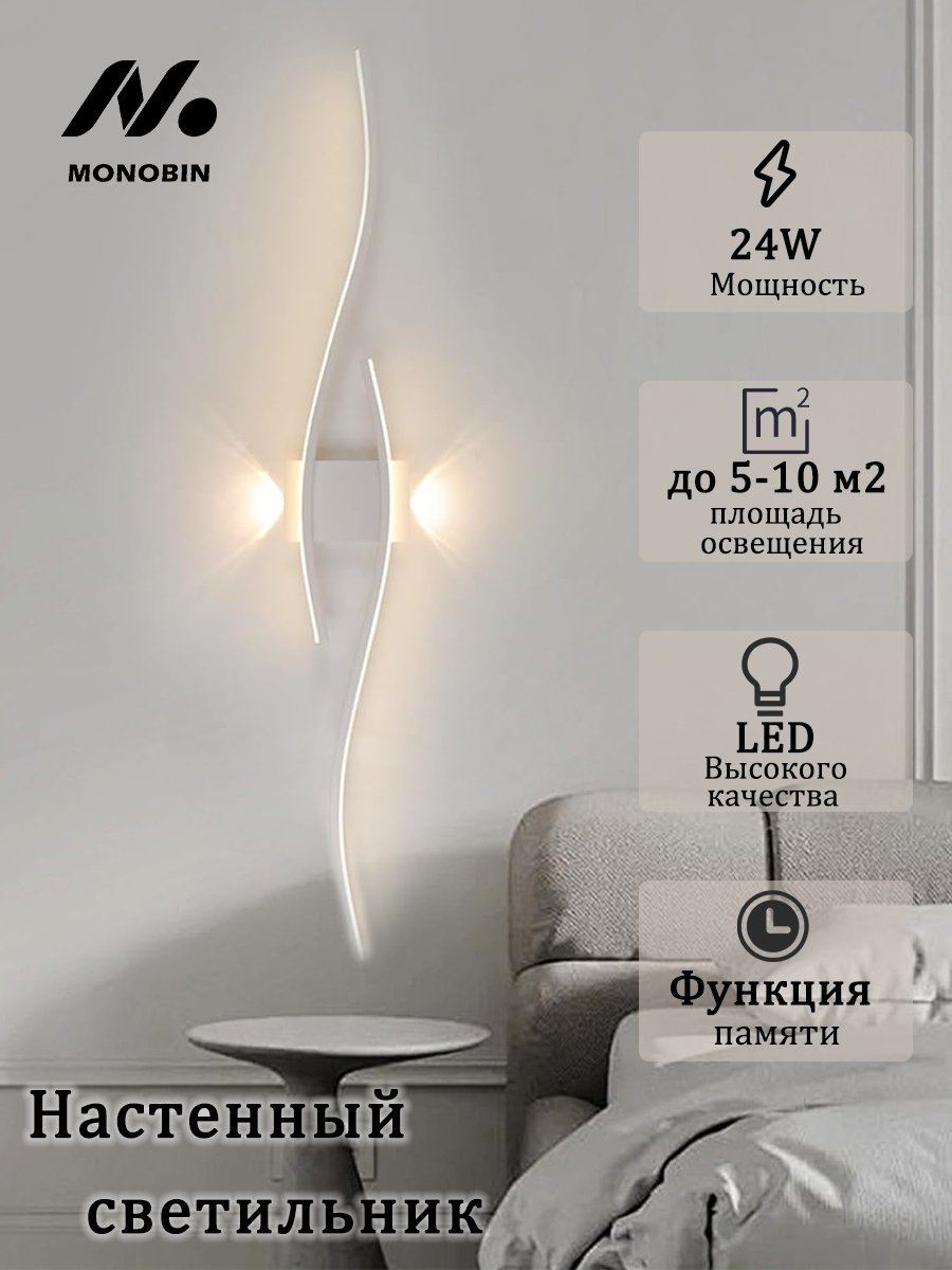 MONOBIN Светильник настенный светодиодный, бра 24W, 60см трехцветный