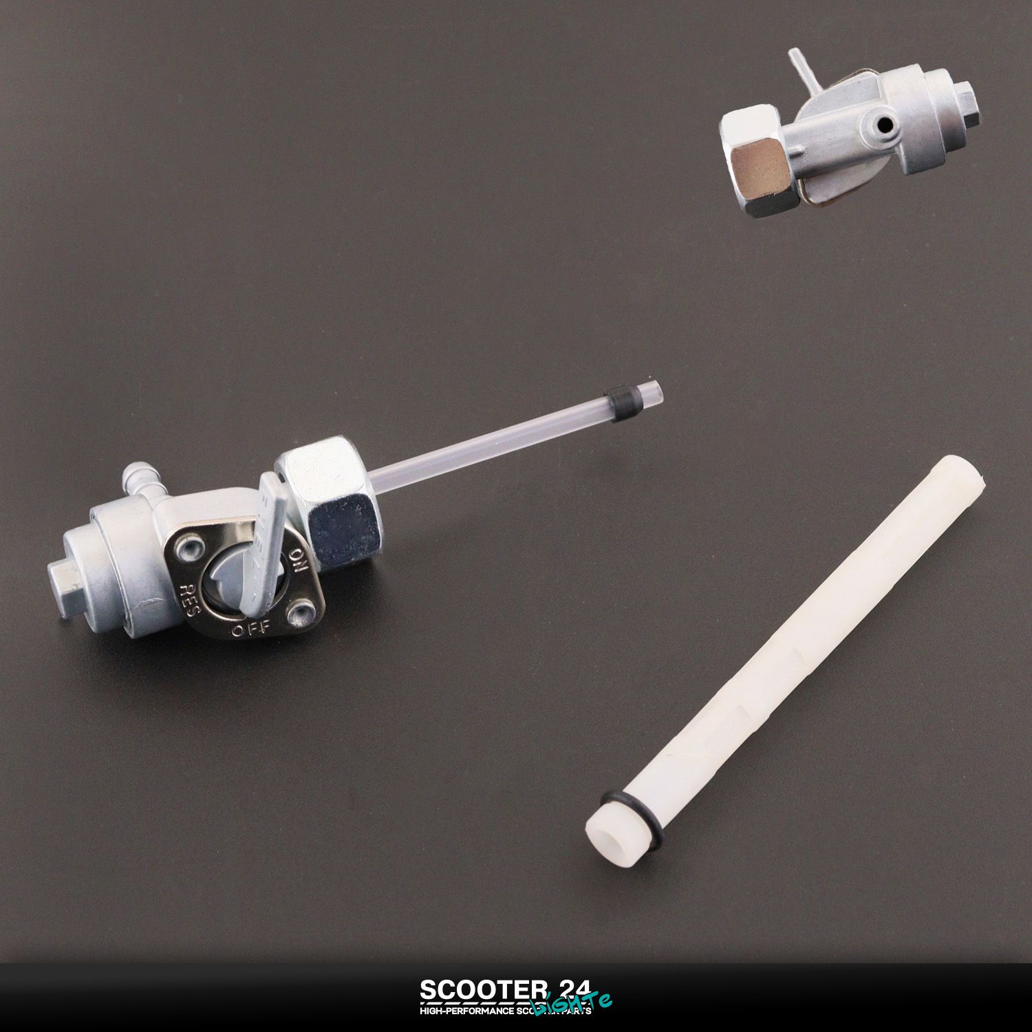 Кран топливный в бензобак для мопеда Delta (гайка 12mm / штуцер 90* / резерв) "HORZA" Дельта 70 - 125 кубов бензокран краник