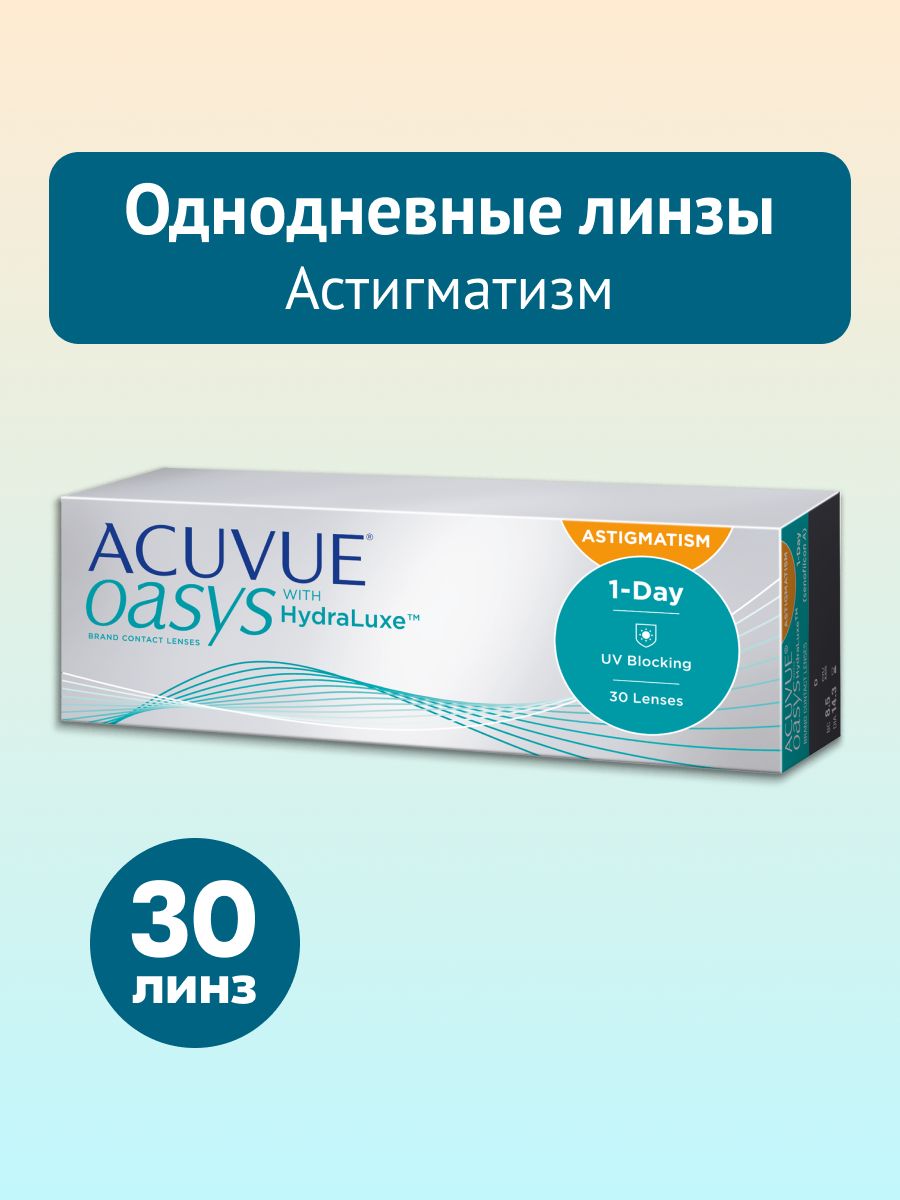 Астигматическиелинзы-0.00/-2.25/180/30шт,1-DayAcuvueOasyswithHYDRALUXEforAstigmatism