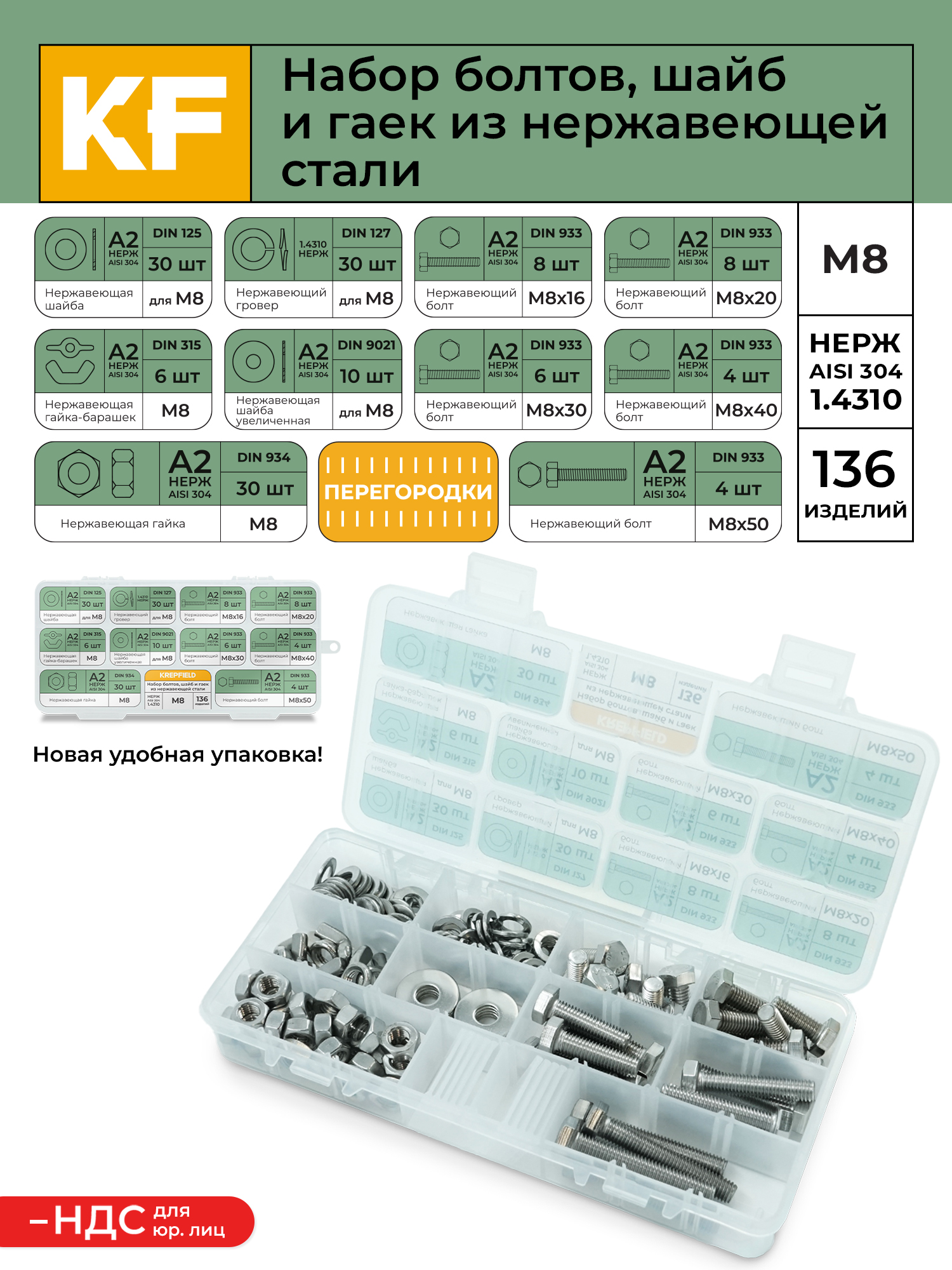 Наборболтов,шайбигаекизнержавеющейсталиМ8136предметоввкейсе