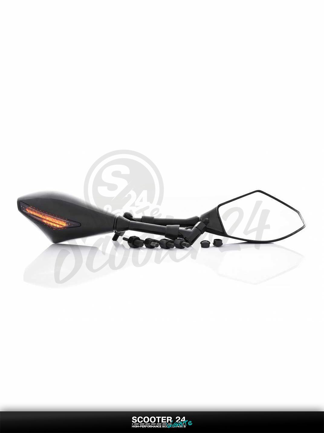 Зеркала мото с диодными повторителями поворота черные, 8/10 мм #172 с резьбой 8 мм на мототехнику