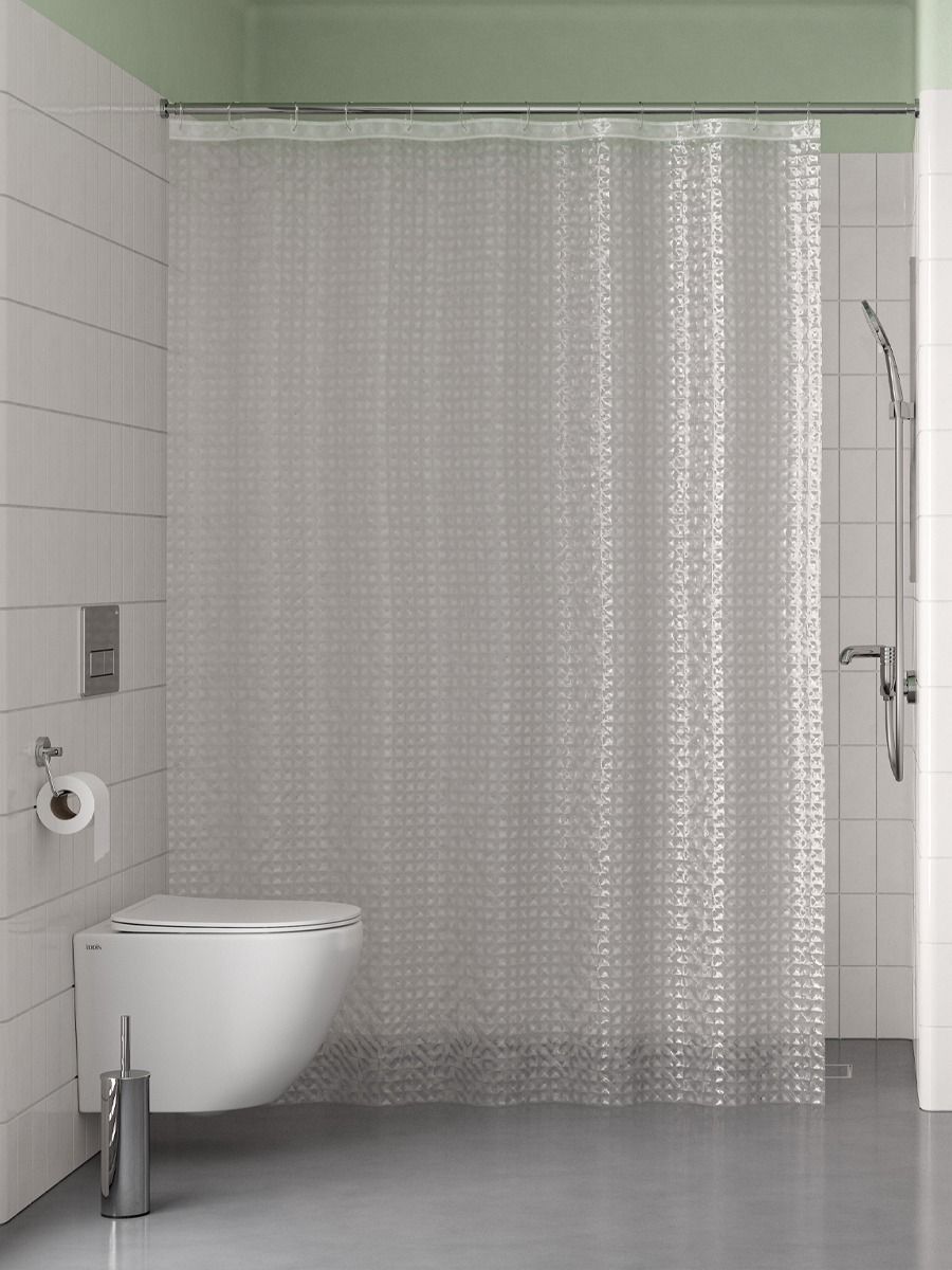 Фото товара на маркетплейсе ozon Штора для ванной комнаты и душа IDDIS, 180x200 см, c 3D-эффектом, прозрачная, водонепроницаемая, с кольцами, P01PV18i11