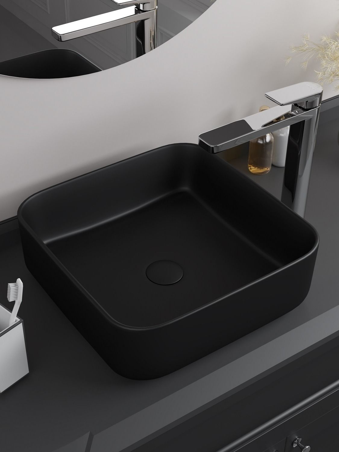 Фото товара на маркетплейсе ozon Раковина накладная IDDIS, 39х39 см., черная, матовая, Bridge, BRIBM04i27