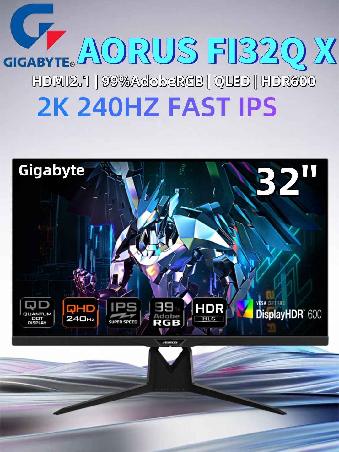 Gigabyte32"МониторGigabyteAORUSFI32QX,2K,QD,SSIPS,240HZ,черный