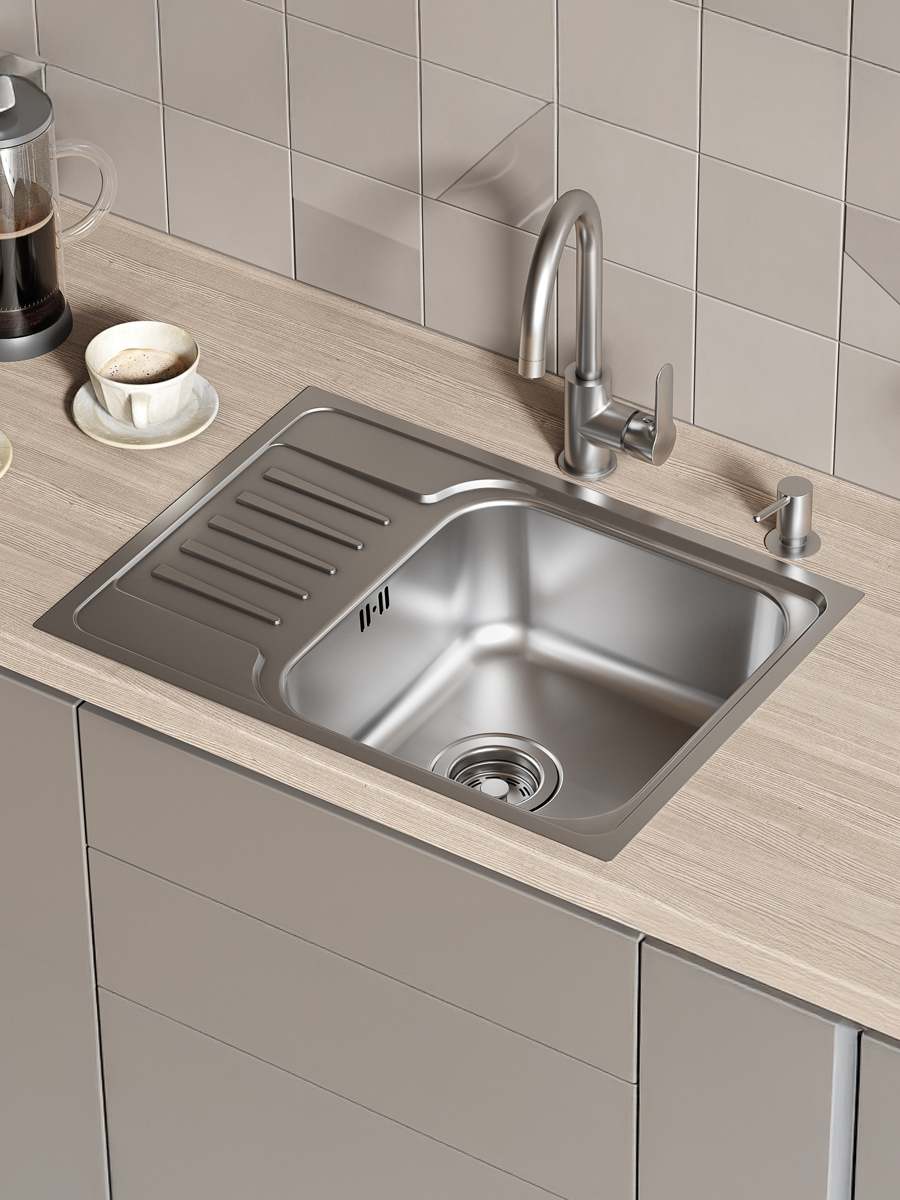 Фото товара на маркетплейсе ozon Мойка для кухни IDDIS с универсальным крылом (справа или слева), нержавеющая сталь, матовая, 605*440*180, Sound, SND60SDi77