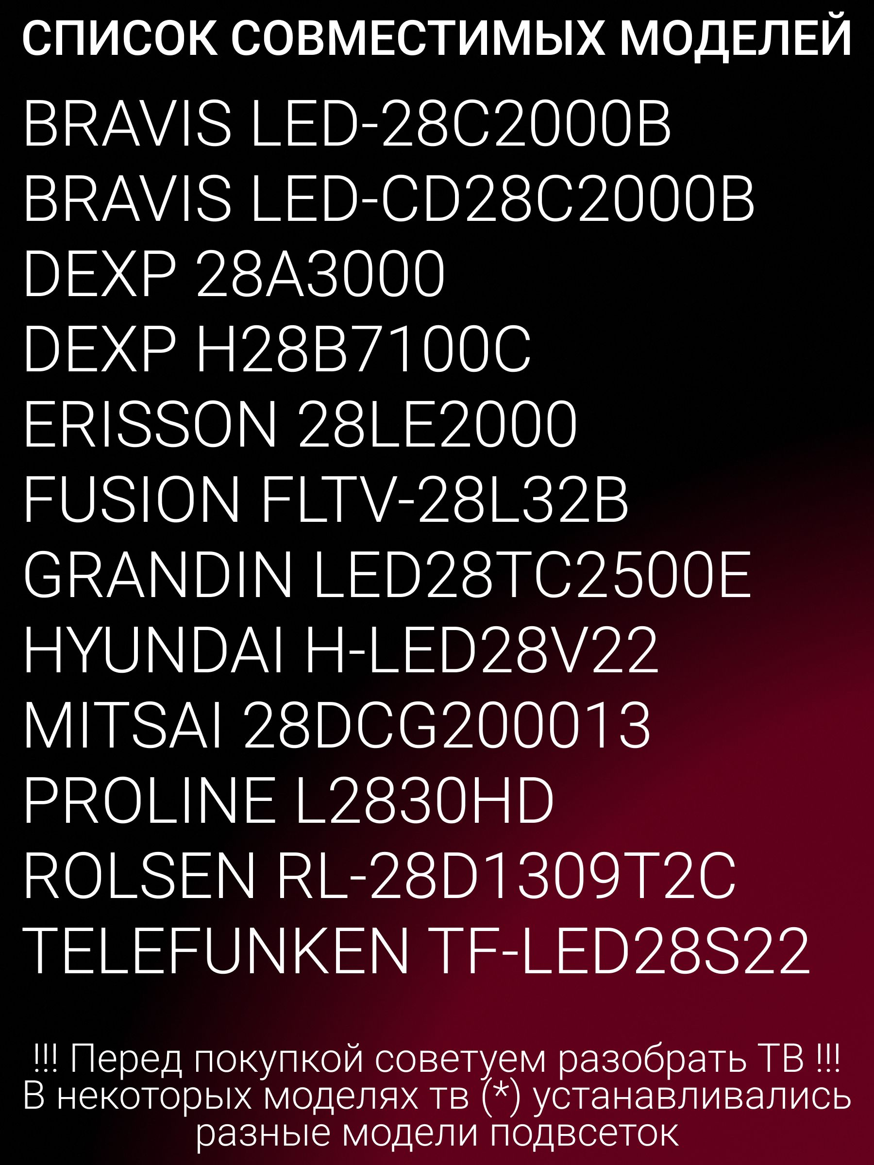 Подсветка для DEXP 28A3000 H28B7100C, ROLSEN RL-28D1309T2C, HYUNDAI H-LED28V22, TELEFUNKEN TF-LED28S22, FUSION FLTV-28L32B, PROLINE L2830HD; SVJ280A01 REV3 5LED 130402