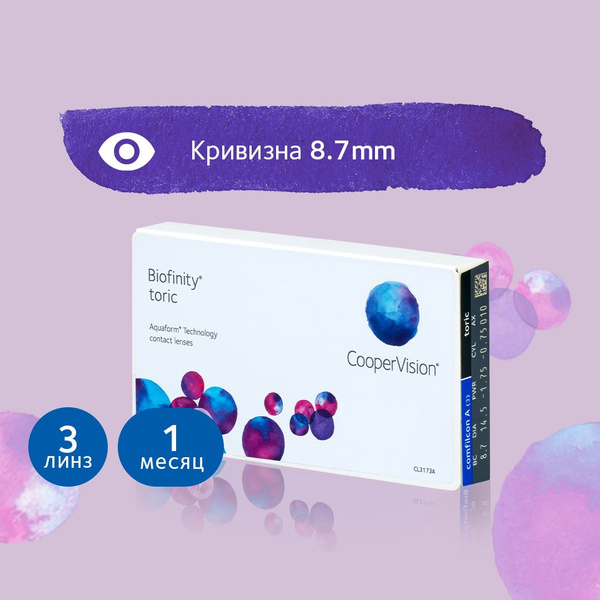 CooperVision Астигматические линзы Biofinity toric, 3 шт., -1.75 / 8.7 ...