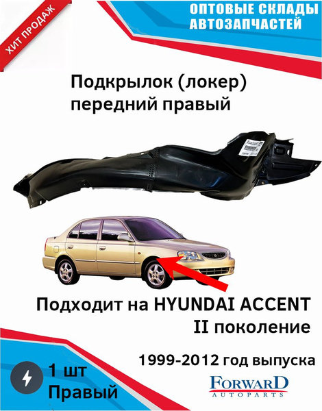 Подкрылок крыла Хендэ (Хендай, Хундай) Акцент передний правый с 2000 г ...